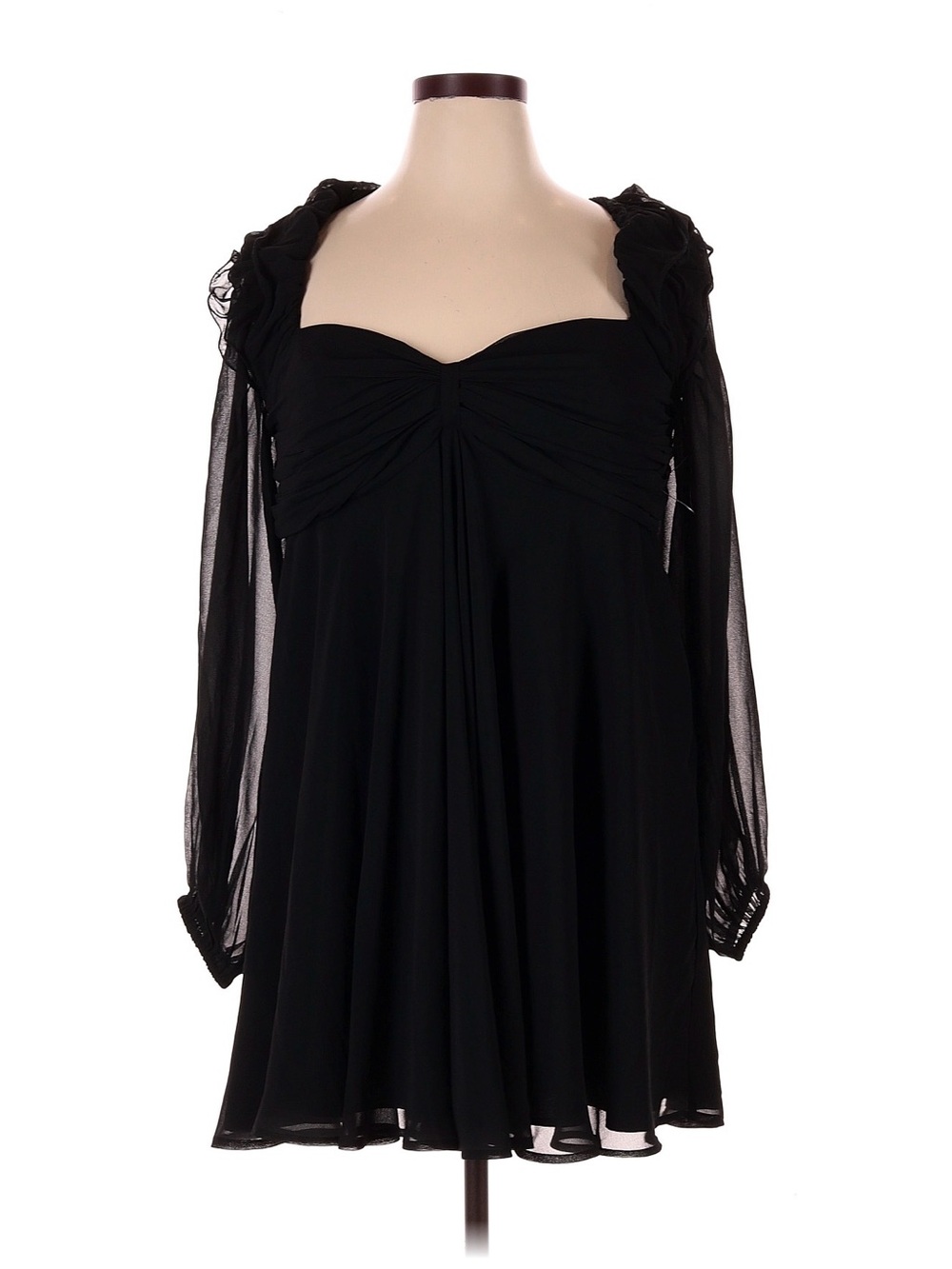 Anthropologie BHLDN Black Chiffon Long-Sleeve Babydoll Dress